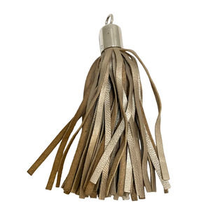 GOLD METALLIC Genuine Leather Fringed TASSEL PURSE CHARM KEYCHAIN HANGTAG 423